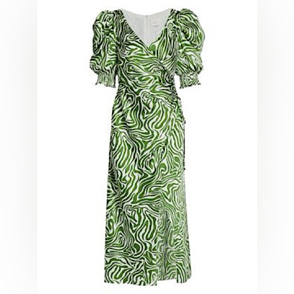 Cinq à Sept Kacy Zebra Print Puff-Sleeve Wrap Sheath Dress Size 6